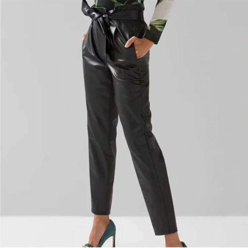 White House Black Market Faux Leather Tapered Leg Belted Pants